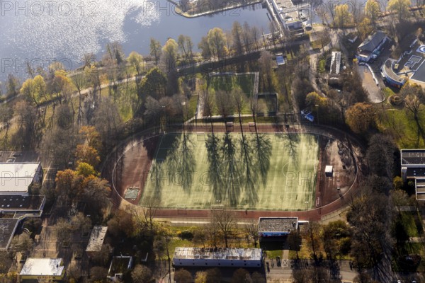 Aerial view, sports and leisure centre, TSV 1863 Herdecke, Herdecke, Ruhr area, North Rhine-Westphalia, Germany, DE, Europe, birds-eyes, view, aerial view, aerial photography, aerial photography, overview, bird's eye view, TSV, 1863, gymnastics, sport, ball sports, fitness, exercise, athletics, grass pitch, artificial turf pitch, football, training, football match, football pitch, leisure, hobby, championship, athlete, team, sports field, sports facility