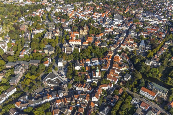 Aerial view, old town, city centre, Herford Minster, town hall, Herford city, Herford, Ostwestfalen-Lippe, OWL, North Rhine-Westphalia, Germany, authority, City, DE, Europe, city centre, aerial view, aerial photography, aerial photography, Münsterkirchplatz, OWL-Buch, OWL-Buch, Ostwestfalenbuch, Rathausplatz, city administration, overview, bird's-eye view, birds-eyes view, overview