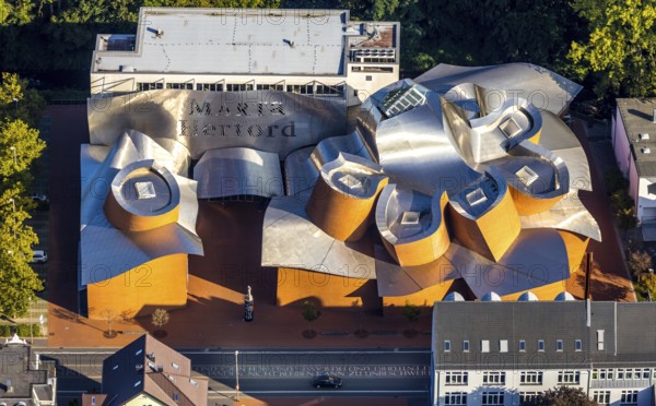 Aerial photograph, Marta Herford Museum, Herford city, Herford, Ostwestfalen-Lippe, OWL, North Rhine-Westphalia, Germany, DE, Europe, Goebenstraße, culture, art, aerial photograph, aerial photography, aerial photography, museum, Museum of Art Architecture Design, OWL book, OWL book, Ostwestfalenbuch, overview, event location, bird's-eye view, birds-eyes view, cultural use, overview