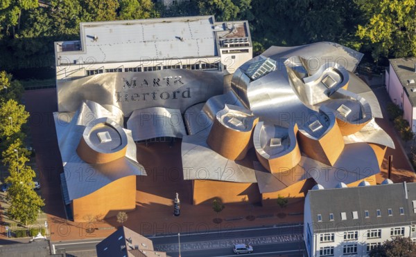 Aerial photograph, Marta Herford Museum, Herford city, Herford, Ostwestfalen-Lippe, OWL, North Rhine-Westphalia, Germany, DE, Europe, Goebenstraße, culture, art, aerial photograph, aerial photography, aerial photography, museum, Museum of Art Architecture Design, OWL book, OWL book, Ostwestfalenbuch, overview, event location, bird's-eye view, birds-eyes view, cultural use, overview
