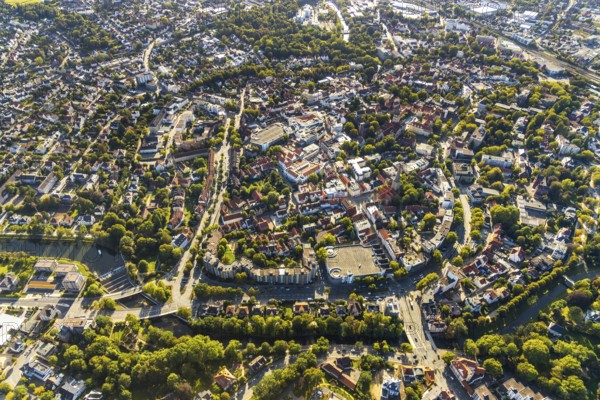 Aerial view, townscape, Herford city, Herford, city wall, Ostwestfalen-Lippe, OWL, North Rhine-Westphalia, Germany, DE, Europe, aerial view, aerial photography, aerial photography, OWL book, OWL book, Ostwestfalenbuch, overview, bird's-eye view, bird's-eye view, overview