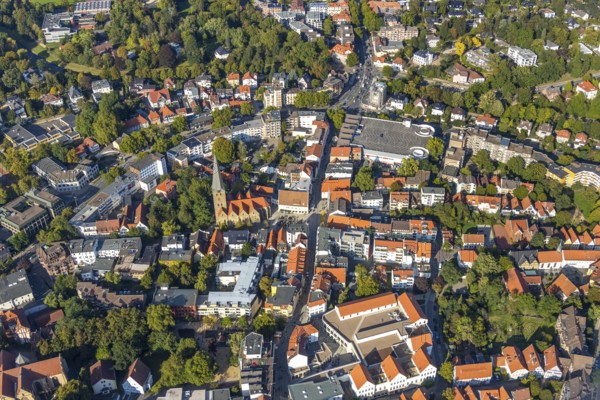 Aerial view, Old Town, Protestant St. Johannis Kirche, Herford-Stadt, Herford, Ostwestfalen-Lippe, OWL, North Rhine-Westphalia, Germany, Altstadtgalerie EInkaufszentrum, Worship place, City, DE, Europe, Religious community, House of God, Holy place, City centre, Church, Parish, denomination, aerial view, aerial photography, aerial photography, Neuer Markt, OWL book, OWL book, local view, Ostwestfalenbuch, religion, religious site, townscape, city centre, overview, bird's eye view, birds-eyes view, overview