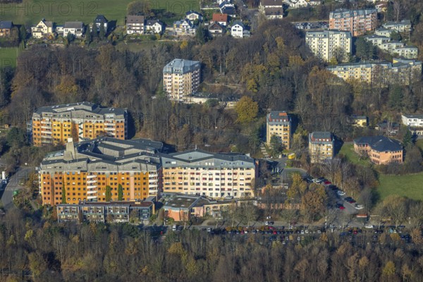 Aerial view, community hospital Herdecke, Westende, Herdecke, Ruhr area, North Rhine-Westphalia, Germany, DE, Europe, birds-eyes, view, aerial photography, aerial photography, overview, overview, bird's eye view, health, care, doctors, medicine, surgery, therapy