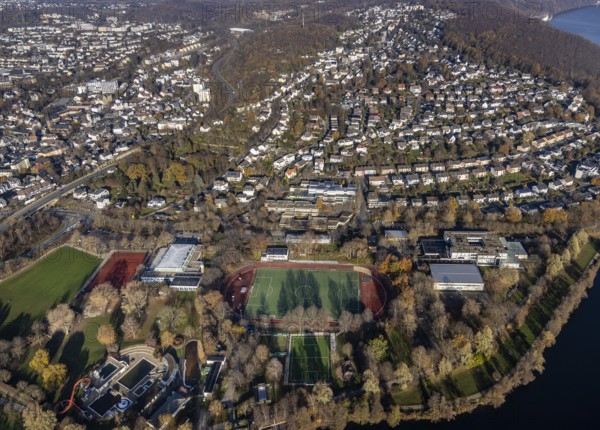 Aerial view, overview Herdecke, Ruhr, Herdecke, Ruhr area, North Rhine-Westphalia, Germany, DE, Europe, birds-eyes, view, aerial photography, aerial photography, aerial photography, overview, bird's eye view, waterway, shipping, transport, logistics, goods movement, ships, waters