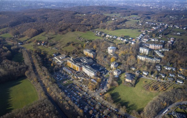 Aerial view, community hospital Herdecke, Westende, Herdecke, Ruhr area, North Rhine-Westphalia, Germany, DE, Europe, birds-eyes, view, aerial photography, aerial photography, overview, overview, bird's eye view, health, care, doctors, medicine, surgery, therapy