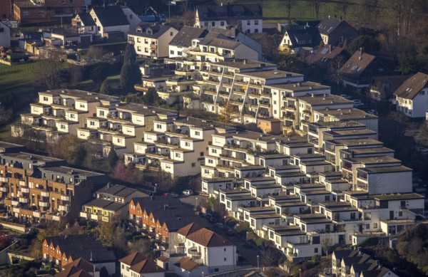 Aerial photo, terrace flats, Westende, Herdecke, Ruhr area, North Rhine-Westphalia, Germany, DE, Europe, birds-eyes, view, aerial photograph, aerial photography, aerial photography, overview, bird's eye view, terrace flats, living, flat, houses, residential buildings, housing estate, settlement