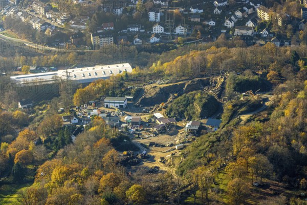 Aerial photo, quarry, quarry operation Grandi, Am Jollenstein, Wittbräucke, Herdecke, Ruhr area, North Rhine-Westphalia, Germany, DE, Europe, birds-eyes, view, aerial photo, aerial photography, aerial photography, overview, overview, bird's eye view, building material
