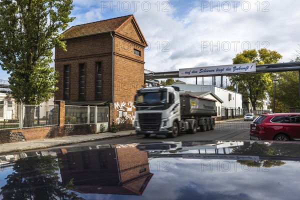 DEU Germany Germany Vetschau A sign advertising rail freight transport in front of a factory