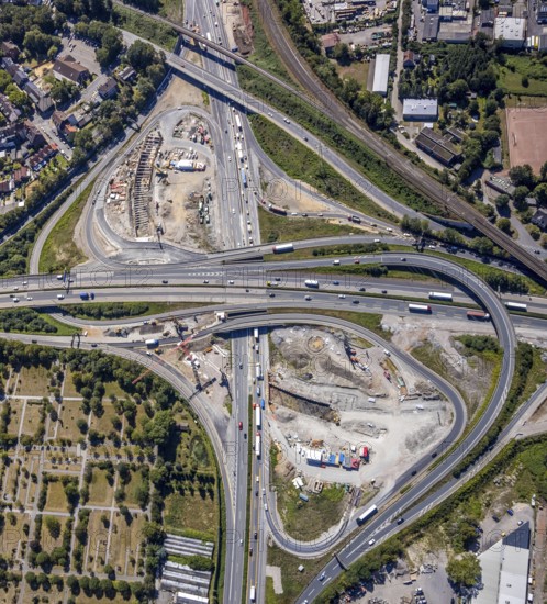 Aerial view, motorway junction Herne, new construction tunnel Baukau from the A43 to the A42, Herne, Ruhr area, North Rhine-Westphalia, Germany, motorway A42, motorway A43, DE, Europe, distant view, aerial view, aerial photography, aerial photography, Rhine-Ruhr metropolitan region, road traffic, overview, traffic volume, bird's-eye view, overview