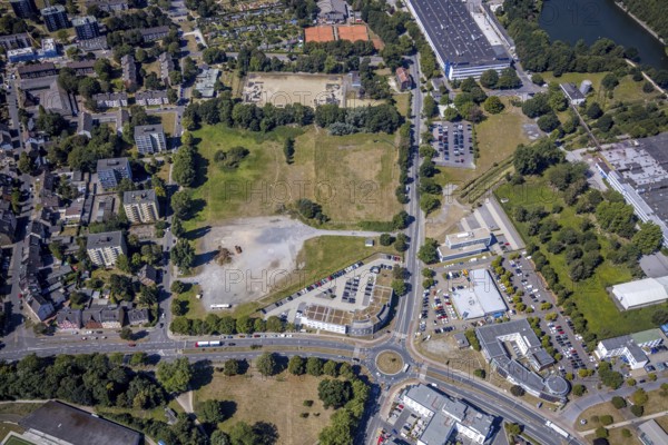Aerial view, roundabout, Westring industrial estate, Forellstraße, Herne, Ruhr area, North Rhine-Westphalia, Germany, DE, Europe, aerial view, aerial photography, aerial photography, Rhine-Ruhr metropolitan region, overview, bird's-eye view, overview