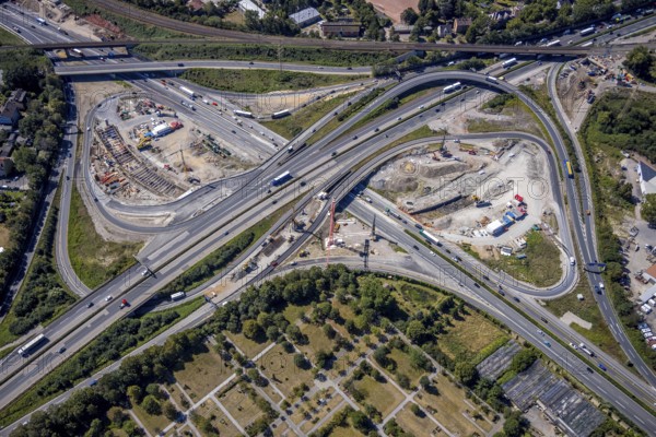 Aerial view, motorway junction Herne, new construction tunnel Baukau from the A43 to the A42, Herne, Ruhr area, North Rhine-Westphalia, Germany, motorway A42, motorway A43, DE, Europe, distant view, aerial view, aerial photography, aerial photography, Rhine-Ruhr metropolitan region, road traffic, overview, traffic volume, bird's-eye view, overview