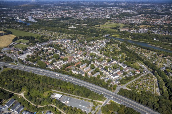 Aerial view, local view Horsthausen, Herne, Ruhr area, North Rhine-Westphalia, Germany, motorway A42, DE, Europe, community garden, property tax, real estate, KGV, KGV Herne Horsthausen, allotment garden, allotment garden site, allotment garden association, aerial view, aerial photography, aerial photography, metropolitan region Rhine-Ruhr, allotment garden, overview, bird's eye view, housing estate, living and living, residential area, residential buildings, housing estate, birds-eyes view, overview