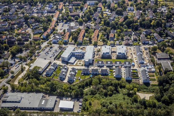Aerial view, construction site, new housing estate Jürgens Hof, Am Fischergraben, Herne, Ruhr area, North Rhine-Westphalia, Germany, construction work, construction, construction area, building site, building plots, construction project, construction site, DE, Europe, property tax, real estate, aerial photograph, aerial photography, aerial photography, Rhine-Ruhr metropolitan region, new construction, overview, bird's eye view, residential complex, living and living, residential area, residential buildings, residential quality, residential neighbourhood, residential estate, bird's eye view, overview
