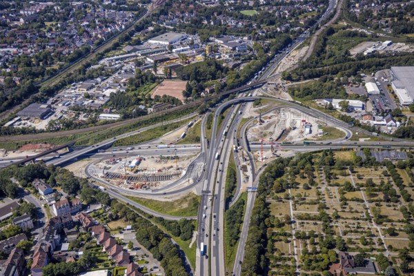 Aerial view, motorway junction Herne, new construction tunnel Baukau from the A43 to the A42, Herne, Ruhr area, North Rhine-Westphalia, Germany, motorway A42, motorway A43, DE, Europe, distant view, aerial view, aerial photography, aerial photography, Rhine-Ruhr metropolitan region, road traffic, overview, traffic volume, bird's-eye view, overview