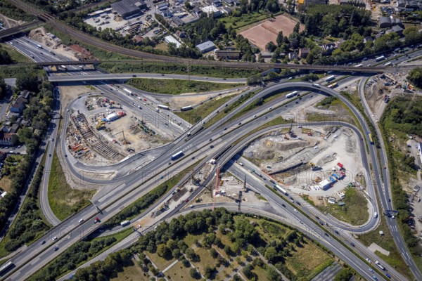 Aerial view, motorway junction Herne, new construction tunnel Baukau from the A43 to the A42, Herne, Ruhr area, North Rhine-Westphalia, Germany, motorway A42, motorway A43, DE, Europe, distant view, aerial view, aerial photography, aerial photography, Rhine-Ruhr metropolitan region, road traffic, overview, traffic volume, bird's-eye view, overview