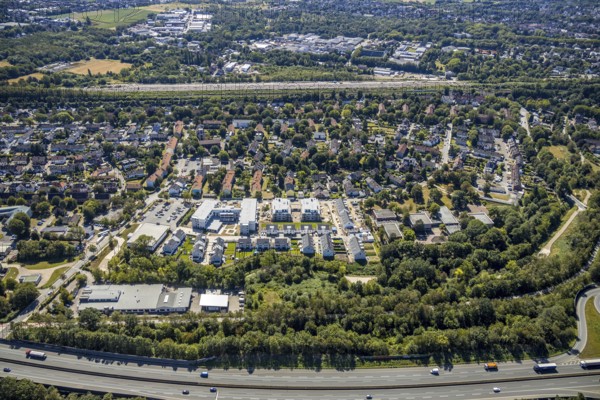 Aerial view, construction site, new housing estate Jürgens Hof, Am Fischergraben, Herne, Ruhr area, North Rhine-Westphalia, Germany, construction work, construction, construction area, building site, building plots, construction measure, construction project, construction site, DE, Europe, property tax, real estate, aerial view, aerial photography, aerial photography, Rhine-Ruhr metropolitan region, new construction, overview, bird's eye view, residential complex, living and living, residential area, residential buildings, residential quality, residential neighbourhood, residential estate, bird's eye view, overview