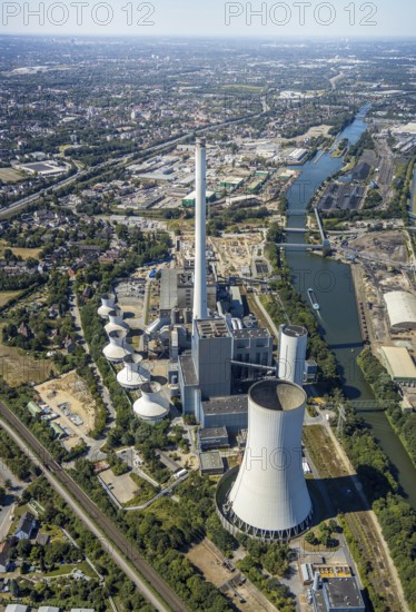 Aerial view, STEAG cogeneration plant Herne, Rhine-Herne-Canal, Herne, Ruhr area, North Rhine-Westphalia, Germany, DE, Europe, power plant, aerial view, aerial photography, aerial photography, Rhine-Ruhr metropolitan region, coal-fired power plant, overview, bird's-eye view, overview