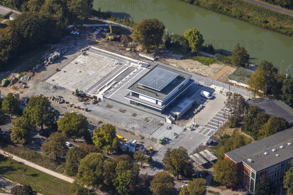 Aerial view, new water sports centre, Adenauerallee development area, at Hammonense grammar school, Hamm, Ruhr area, North Rhine-Westphalia, Germany