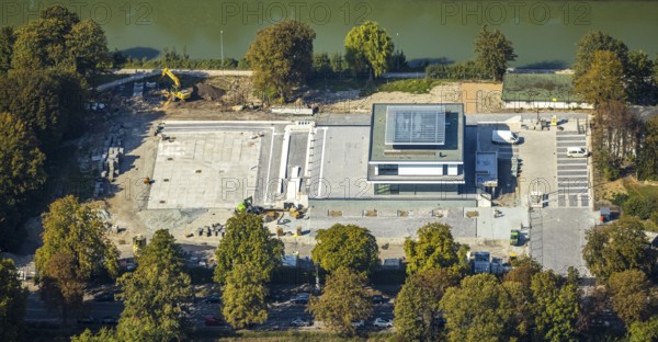 Aerial view, new water sports centre, Adenauerallee development area, at Hammonense grammar school, Hamm, Ruhr area, North Rhine-Westphalia, Germany