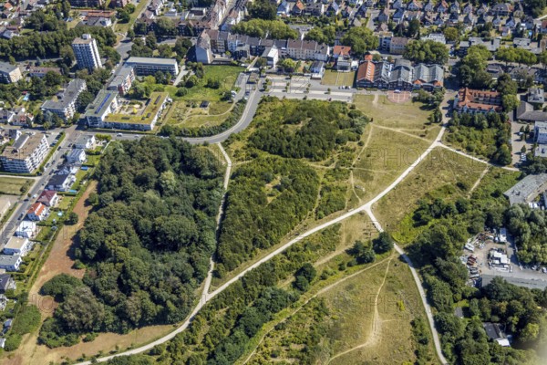 Aerial view, Flottmannpark, Herne, Ruhr area, North Rhine-Westphalia, Germany, DE, Europe, green trees, aerial view, aerial photography, aerial photography, Rhine-Ruhr metropolitan region, park, overview, bird's eye view, birds-eyes view, green lung, overview