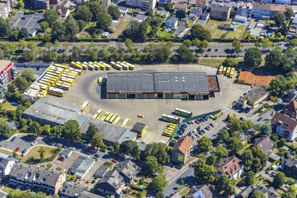 Aerial photo, Graf Reisen, bus company and forwarding agency, Herne, Ruhr area, North Rhine-Westphalia, Germany, bus travel, DE, Edmund-Weber-Straße, Europe, aerial photo, aerial photography, aerial photography, Rhine-Ruhr metropolitan region, travel agency, forwarding agency, overview, bird's eye view, bird's eye view, overview