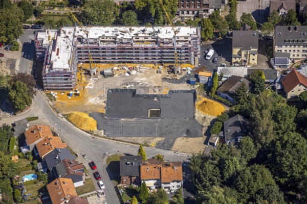Aerial view, construction site Widumer Höfe, the future retirement home of the St. Elisabeth Group, Widumer Straße, Herne, Ruhr area, North Rhine-Westphalia, Germany, DE, Europe, aerial view, aerial photography, aerial photography, Rhine-Ruhr metropolitan region, overview, bird's-eye view, overview
