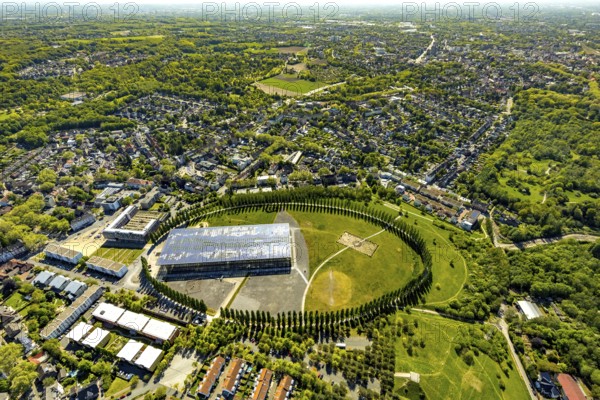Aerial view, tree avenue Mont-Cenis colliery, Mont-Cenis academy, Herne, Ruhr area, North Rhine-Westphalia, Germany, tree circle, DE, energy park, Europe, distant view, training institute, aerial photograph, aerial photography, aerial photography, Mont-Cenis square, overview, bird's eye view, birds-eyes view, former Mont-Cenis colliery, former coal mine, overview