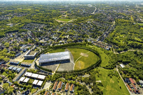 Aerial view, tree avenue Mont-Cenis colliery, Mont-Cenis academy, Herne, Ruhr area, North Rhine-Westphalia, Germany, tree circle, DE, energy park, Europe, distant view, training institute, aerial photograph, aerial photography, aerial photography, Mont-Cenis square, overview, bird's eye view, birds-eyes view, former Mont-Cenis colliery, former coal mine, overview