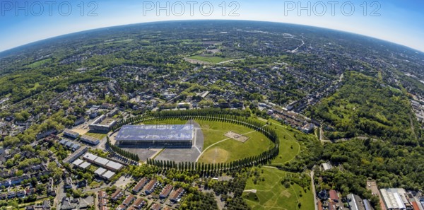 Aerial view, tree avenue Mont-Cenis colliery, Mont-Cenis Academy, Herne, Ruhr area, North Rhine-Westphalia, Germany, DE, Europe, fisheye lens, aerial view, aerial photography, aerial photography, overview, bird's-eye view, overview, fish-eye view, fisheye, panoramic image