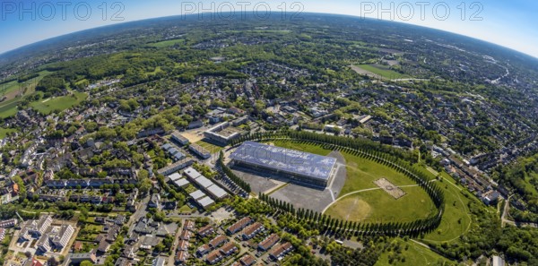 Aerial view, tree avenue Mont-Cenis colliery, Mont-Cenis Academy, Herne, Ruhr area, North Rhine-Westphalia, Germany, DE, Europe, fisheye lens, aerial view, aerial photography, aerial photography, overview, bird's-eye view, overview, fish-eye view, fisheye, panoramic image