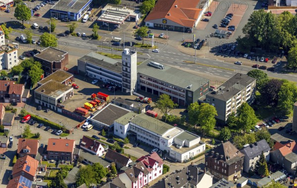 Aerial photo, fire brigade Herne, Herne, Ruhr area, North Rhine-Westphalia, Germany, fire fighter, fire protection, fire watch, DE, Europe, fire station, fire brigade, aerial photo, aerial photography, aerial photography, overview, bird's-eye view, overview
