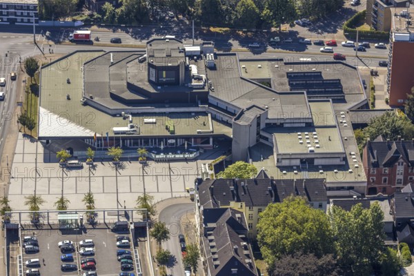 Aerial view, cultural centre Herne, Willi-Pohlmann-Platz, VHS Herne, Herne, Ruhr area, North Rhine-Westphalia, Germany, DE, Europe, culture, cultural institutions, art, aerial view, aerial photography, aerial photography, Rhine-Ruhr metropolitan region, overview, events, venue, event location, event centre, bird's-eye view, birds-eyes view, cultural use, overview