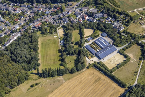 Aerial view, Bochum Riding School, Schultenhof Sports Centre - Home of the Bochum Cadets, Herne, Ruhr area, North Rhine-Westphalia, Germany, DE, Europe, aerial view, aerial photography, aerial photography, Rhine-Ruhr metropolitan region, equestrian sports, photovoltaics, photovoltaic system, equestrian centre, riding centre, riding club, riding school, riding stable, solar, solar system, solar energy, solar energy, sports, sports facilities, sports field, sports facility, overview, bird's-eye view, overview