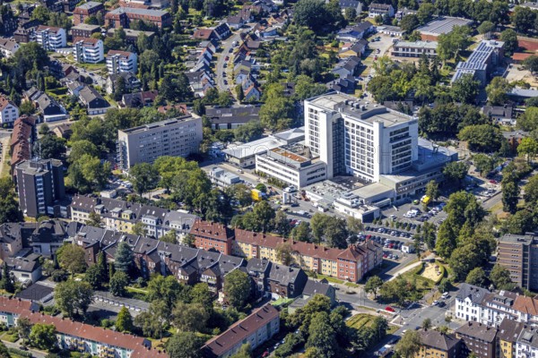 Aerial view, Marienhospital Herne, Klinikum der Ruhr-Universität Bochum, Herne, Ruhr area, North Rhine-Westphalia, Germany, DE, Europe, healthcare, hospital, Hölkeskampring, clinic, clinic centre, hospital, aerial photograph, aerial photography, aerial photography, medical facility, medical aid, Rhine-Ruhr metropolitan region, emergency service, overview, bird's-eye view, overview, medical care