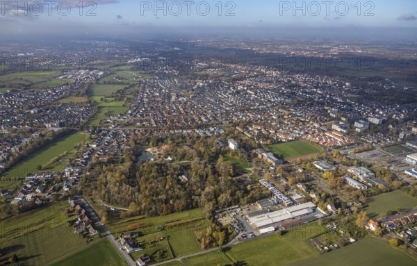 Aerial view, Maximilianpark Hamm, Uentrop, Hamm, Ruhr area, North Rhine-Westphalia, Germany, DE, Europe, amusement park, site of the disused Maximilian colliery, glass elephant landmark, aerial view, aerial photography, aerial photography, MaxiPark, overview, bird's eye view, birds-eyes view, overview
