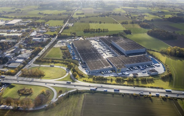 Aerial view, Edeka Hamm logistics centre, Im Sutenkamp, Hamm, Ruhr area, North Rhine-Westphalia, Germany