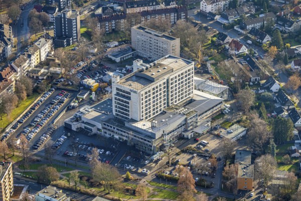 Aerial view, Marienhospital Herne, Klinikum der Ruhr-Universität Bochum, Herne-Mitte, Herne, Ruhr area, North Rhine-Westphalia, Germany, DE, Europe, healthcare, hospital, Hölkeskampring, clinic, hospital, aerial photograph, aerial photography, aerial photography, medical facility, medical aid, Rhine-Ruhr metropolitan region, emergency service, overview, bird's eye view, birds-eyes view, overview, medical care