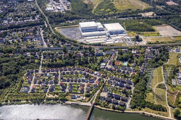 Aerial view, Nordfrost logistics centre, Former colliery Unser Fritz, shaft 1 Malakowturm, Herne, Ruhr area, North Rhine-Westphalia, Germany, Am Malakowturm, premises, DE, Europe, freight transport, logistics, logistics service, logistics centre, aerial view, aerial photography, aerial photography, Rhine-Ruhr metropolitan region, freight forwarding, deep-freeze logistics centre, transport, transport service, overview, bird's-eye view, overview