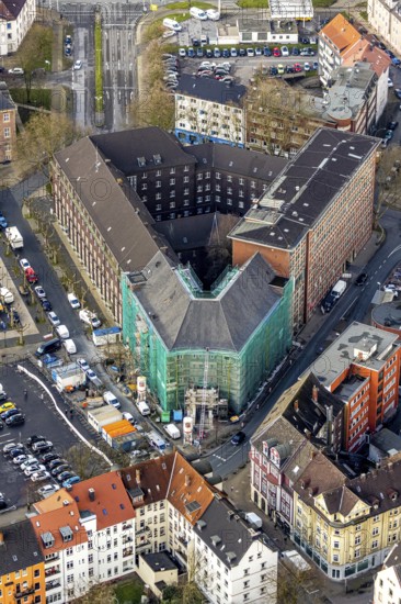 Aerial view, reconstruction / renovation of the Alte Sparkasse building, Herne, Ruhr area, North Rhine-Westphalia, Germany, DE, Europe, birds-eyes, view, aerial photography, aerial photography, overview, overview, bird's eye view