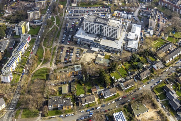Aerial view, Rebuilt / modernised hospital Marienhospital Herne, hospital of the Ruhr-University Bochum, extension by 2 floors, Herne, Ruhr area, North Rhine-Westphalia, Germany, DE, Europe, birds-eyes, view, aerial view, aerial photography, aerial photography, overview, overview, bird's eye view, health, care, doctors, medicine, surgery, therapy