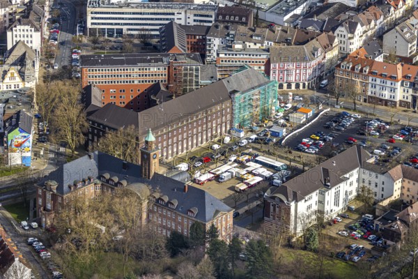 Aerial view, reconstruction / renovation of the Alte Sparkasse building, Herne, Ruhr area, North Rhine-Westphalia, Germany, DE, Europe, birds-eyes, view, aerial photography, aerial photography, overview, overview, bird's eye view
