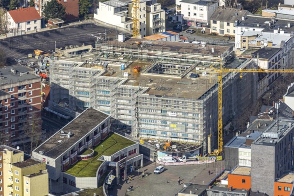 Aerial view, conversion of the old Kartstadt building, under the title Neue Höfe Herne, space for offices, catering, retail and fitness companies, Herne, Ruhr area, North Rhine-Westphalia, Germany, DE, Europe, birds-eyes, view, aerial view, aerial photography, aerial photography, overview, bird's eye view, shopping, supply, food, clothing, products, office, service, workplaces, fitness, sport, movement, mobility, training