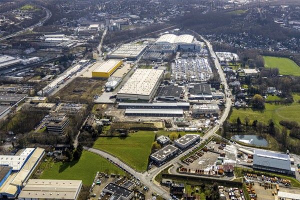 Aerial view, new construction of the municipal depot at the Meesmannstraße industrial estate, Herne, Ruhr area, North Rhine-Westphalia, Germany, DE, Europe, birds-eyes, view, aerial photography, aerial photography, overview, bird's eye view, depot, construction vehicles, industry, commerce, economy, commercial enterprise, production, trade