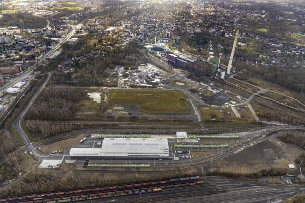 Aerial view, former Blumenthal colliery and disused Shamrock coal-fired power station, where the International Technology World is to be built, Herne, Ruhr area, North Rhine-Westphalia, Germany, DE, Europe, birds-eyes, view, aerial photograph, aerial photography, overview, bird's eye view, former, industrial site, structural change, research, development, science, technology, office, service, jobs
