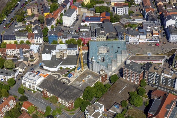 Aerial view, construction site Neue Höfe Herne, Q-Park Am Verweilplatz, Herne, Ruhr area, North Rhine-Westphalia, Germany, construction work, construction area, building site, building plots, construction project, construction site, office building, DE, Europe, capacity requirement, aerial view, aerial photography, aerial photography, overview, bird's-eye view, overview
