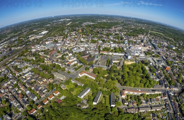 Aerial view, townscape with fisheye lens, overview, Neustraße, Westring, Herne, Ruhr area, North Rhine-Westphalia, Germany, City, DE, Europe, fisheye lens, aerial view, aerial photography, aerial photography, townscape, city area, super wide angle lens, bird's eye view, bird's eye view, overview