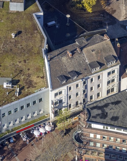 Aerial view, shopping centre, planned demolition residential building Ritterstraße 40, Mitte, Hamm, Ruhr area, North Rhine-Westphalia, Germany, demolition in planning, brothel Ritterstraße 40, DE, shopping, shopping markets, shopping place, Europe, aerial view, aerial photography, aerial photography, local supply centre, shopping centre, overview, bird's eye view, Westring, Woolworth department stores', birds-eyes view, overview