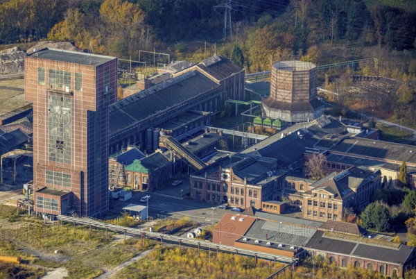 Aerial view, former Ost Heinrich Robert colliery, Pelkum, Hamm, Ruhr area, North Rhine-Westphalia, Germany, Heinrich Robert colliery, DE, Europe, industrial plant, industrial site, aerial view, aerial photography, aerial photography, sight, overview, bird's eye view, to the mine, birds-eyes view, former Ost colliery, historical, historical site, overview, destroyed building
