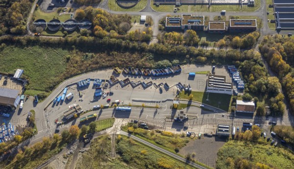 Aerial view, recycling centre Hamm, Bockum-Hövel, Hamm, Ruhr area, North Rhine-Westphalia, Germany, Am Lausbach, DE, Europe, commercial area, commercial use, industrial area, industrial site, aerial photograph, aerial photography, aerial photography, MVA Hamm Eigentümer-GmbH, overview, bird's-eye view, bird's-eye view, overview