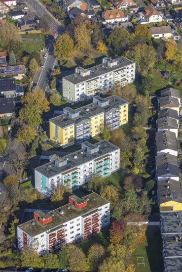 Aerial view, high-rise housing estate Dambergstraße, Westtünnen, Hamm, Ruhr area, North Rhine-Westphalia, Germany, DE, Europe, birds-eyes view, aerial photography, aerial photography, overview, overview, bird's eye view